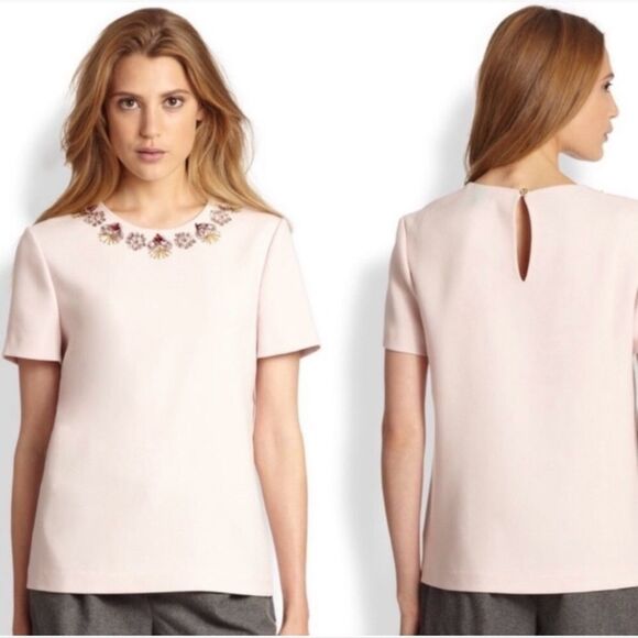 Kate Spade Pale Pink Embellished Neckline Alexandria Top - Picture 2 of 9
